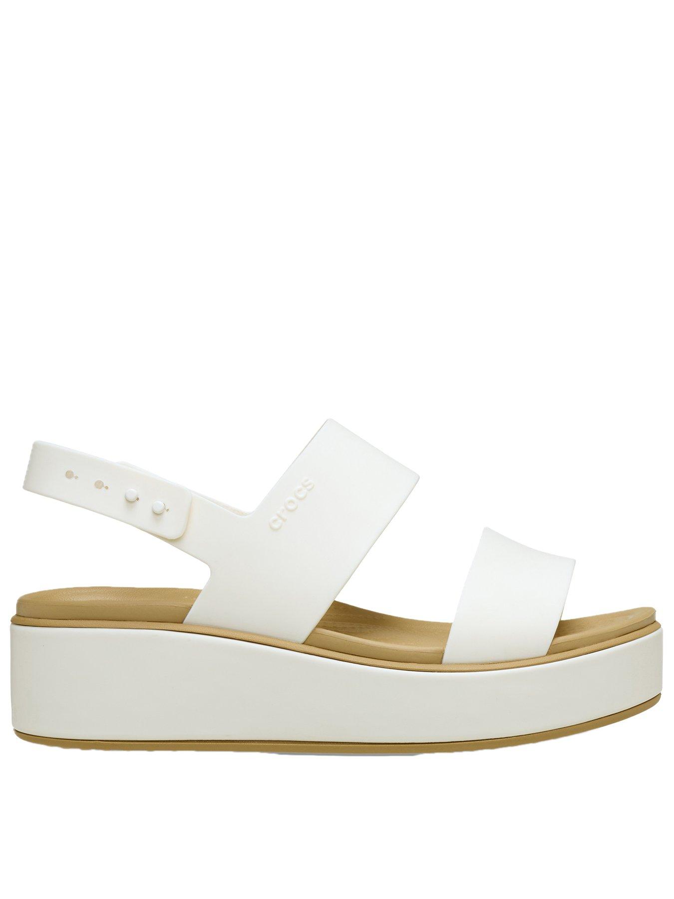 Crocs Brooklyn Matte Wrap Low Wedge Sandal - Chalk/Tan