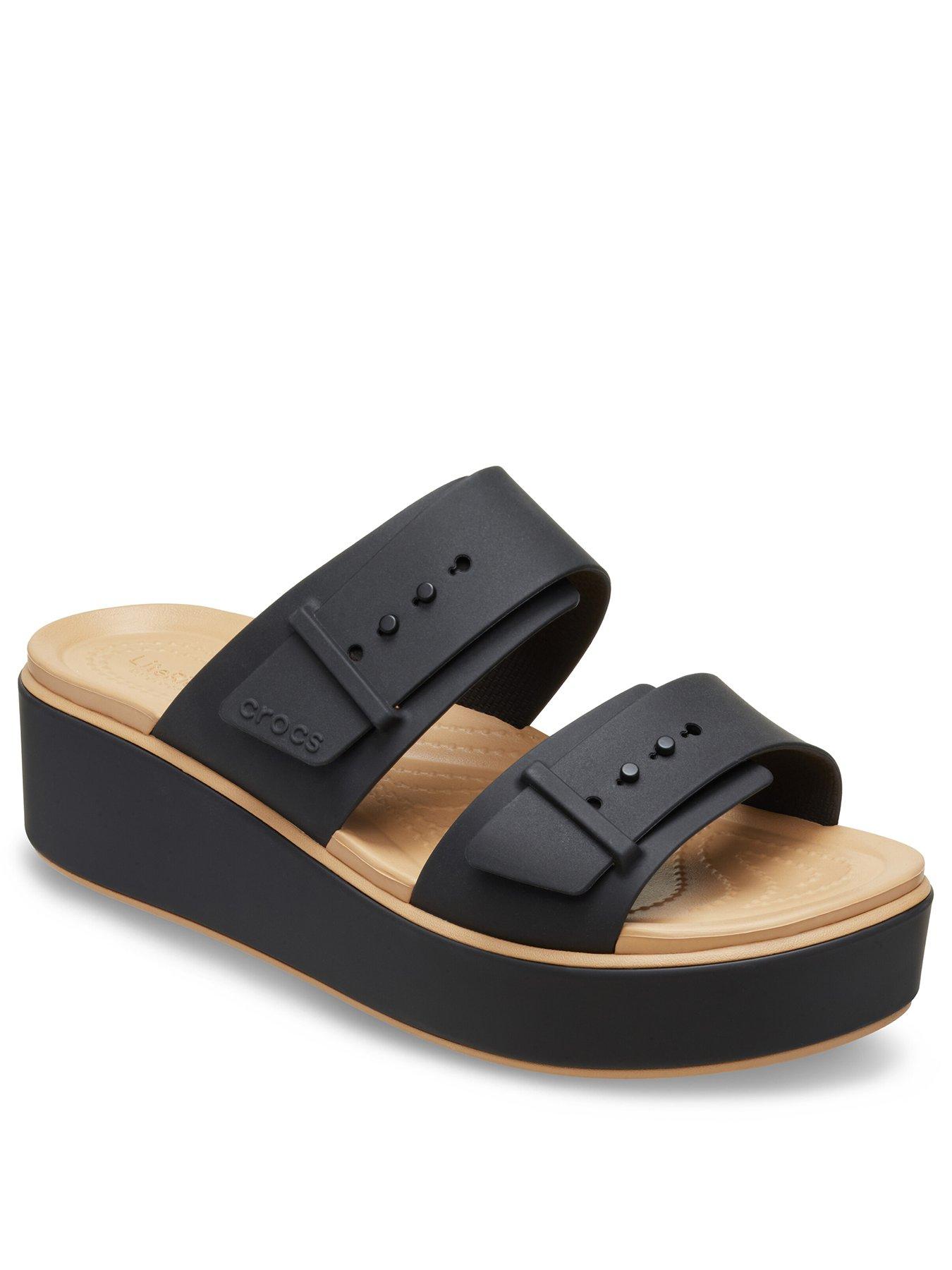 Image 2 of 5 of Crocs Brooklyn Buckle Matte Wrap Low Wedge Sandal - Black