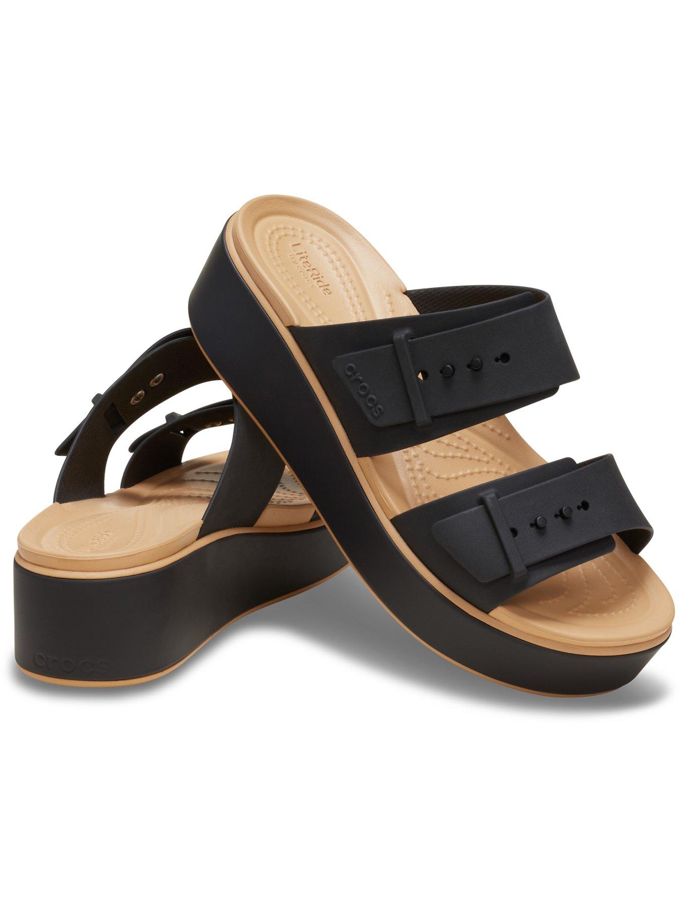 Image 5 of 5 of Crocs Brooklyn Buckle Matte Wrap Low Wedge Sandal - Black