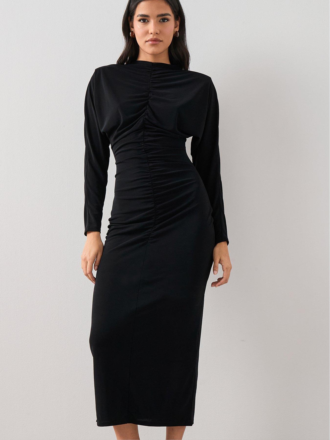 The Very Collection Ruched Front Midi Dress - Black