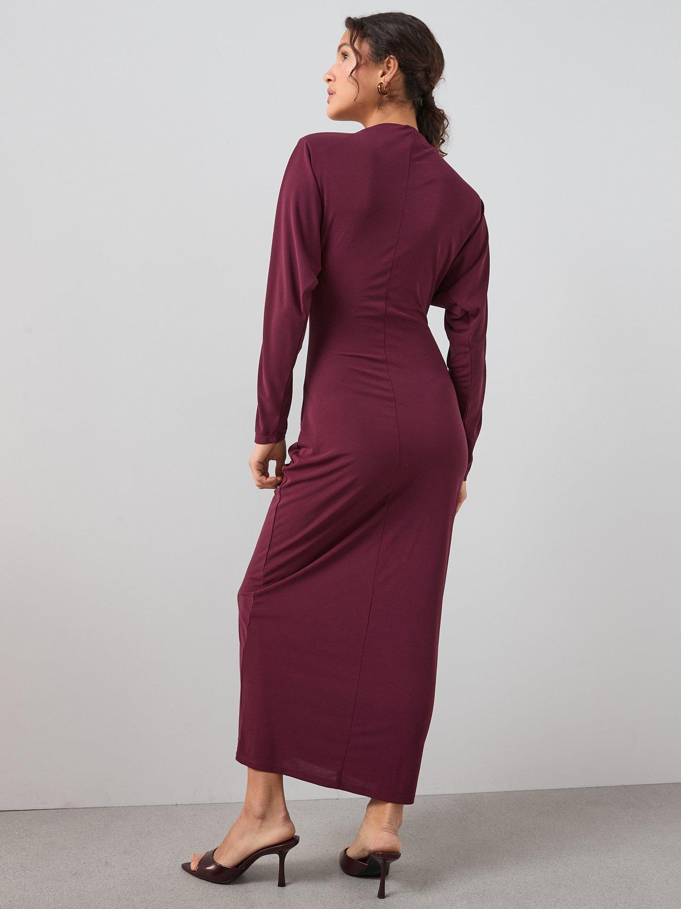 Image 2 of 6 of The Very Collection Ruched Front Midi Dress - Burgundy