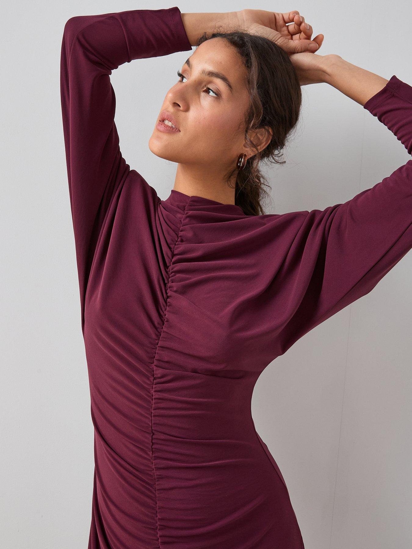 Image 4 of 6 of The Very Collection Ruched Front Midi Dress - Burgundy