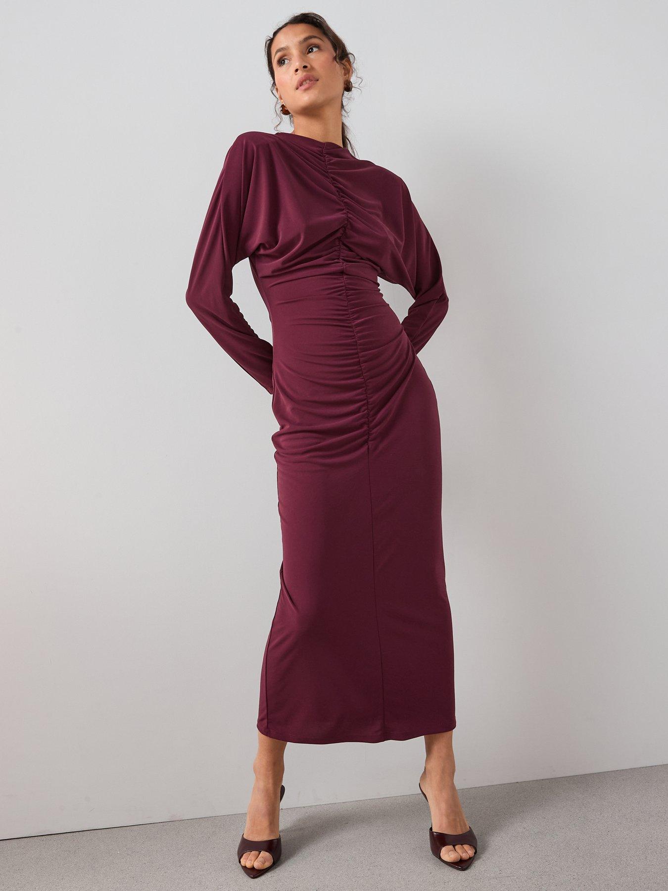 Image 5 of 6 of The Very Collection Ruched Front Midi Dress - Burgundy