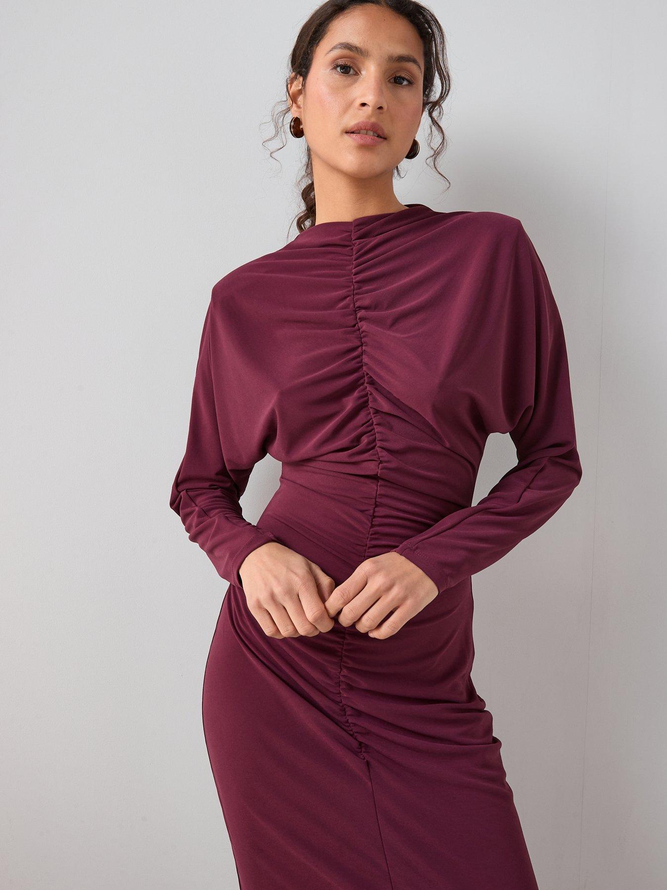 Image 6 of 6 of The Very Collection Ruched Front Midi Dress - Burgundy