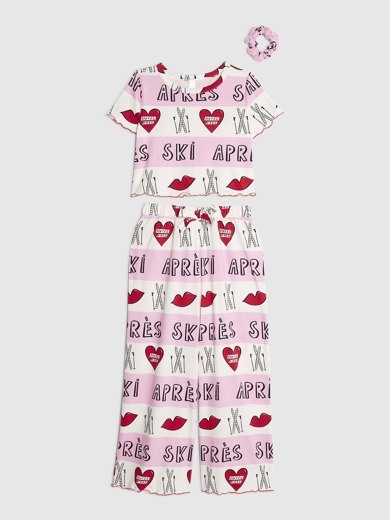 Image 2 of 5 of River Island Older Girls Nephthys Apres Ski Pyjama Set - Pink