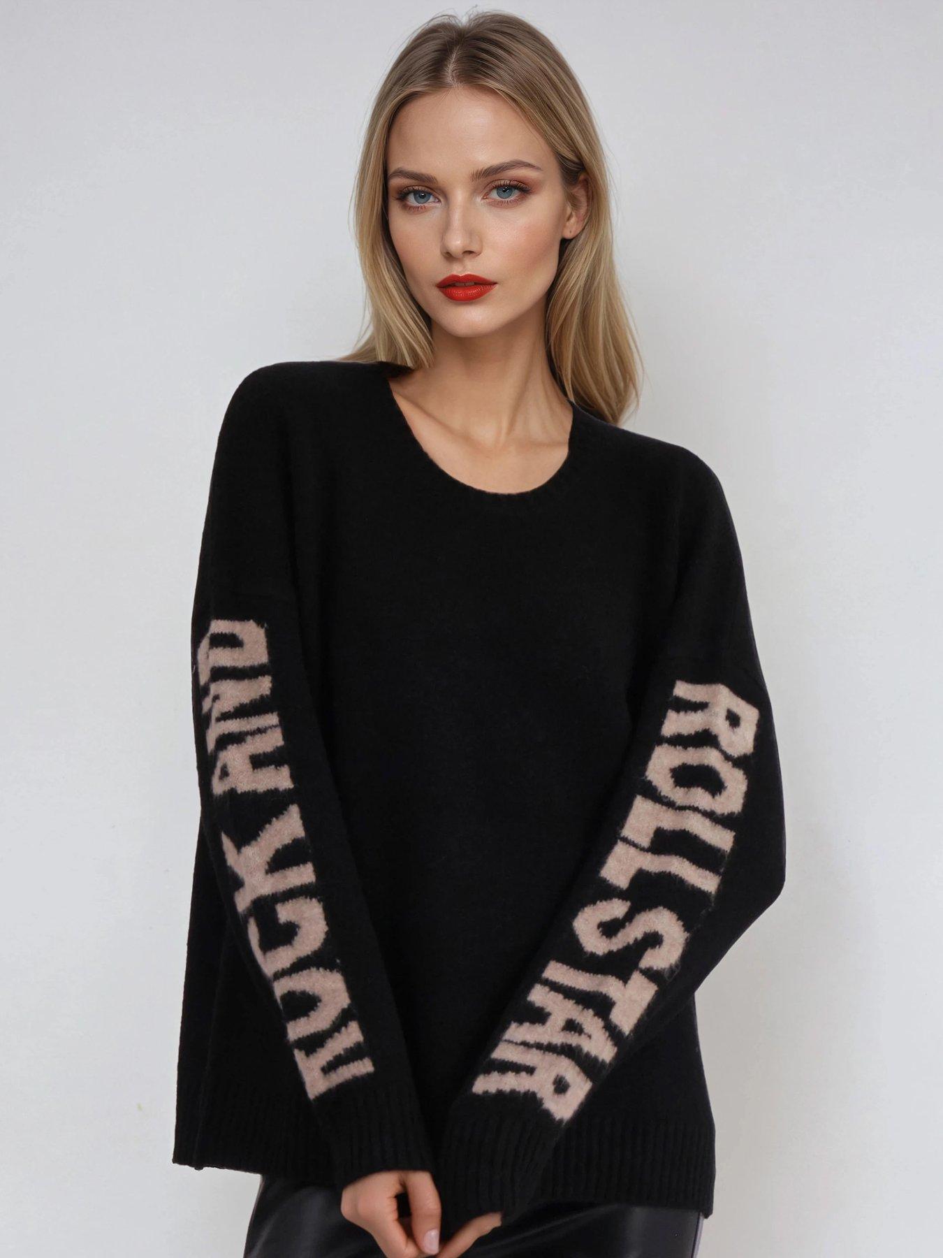 Religion Oversized Rock N' Roll Jumper In Soft Wool Mix Yarn With Slogan Sleeves