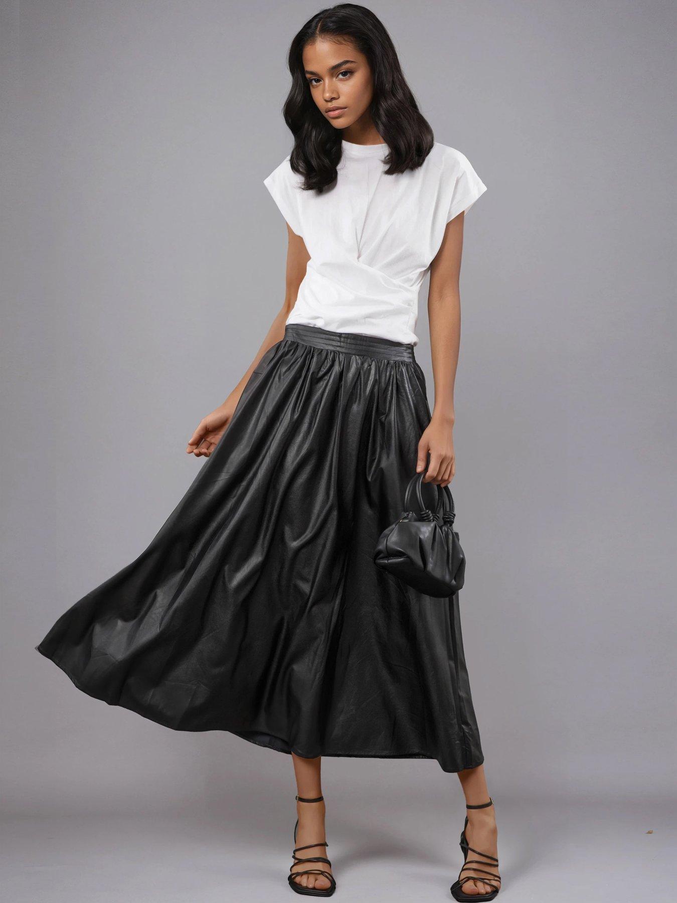 Religion Sophie Full Maxi Skirt In Black Faux Leather With Pockets
