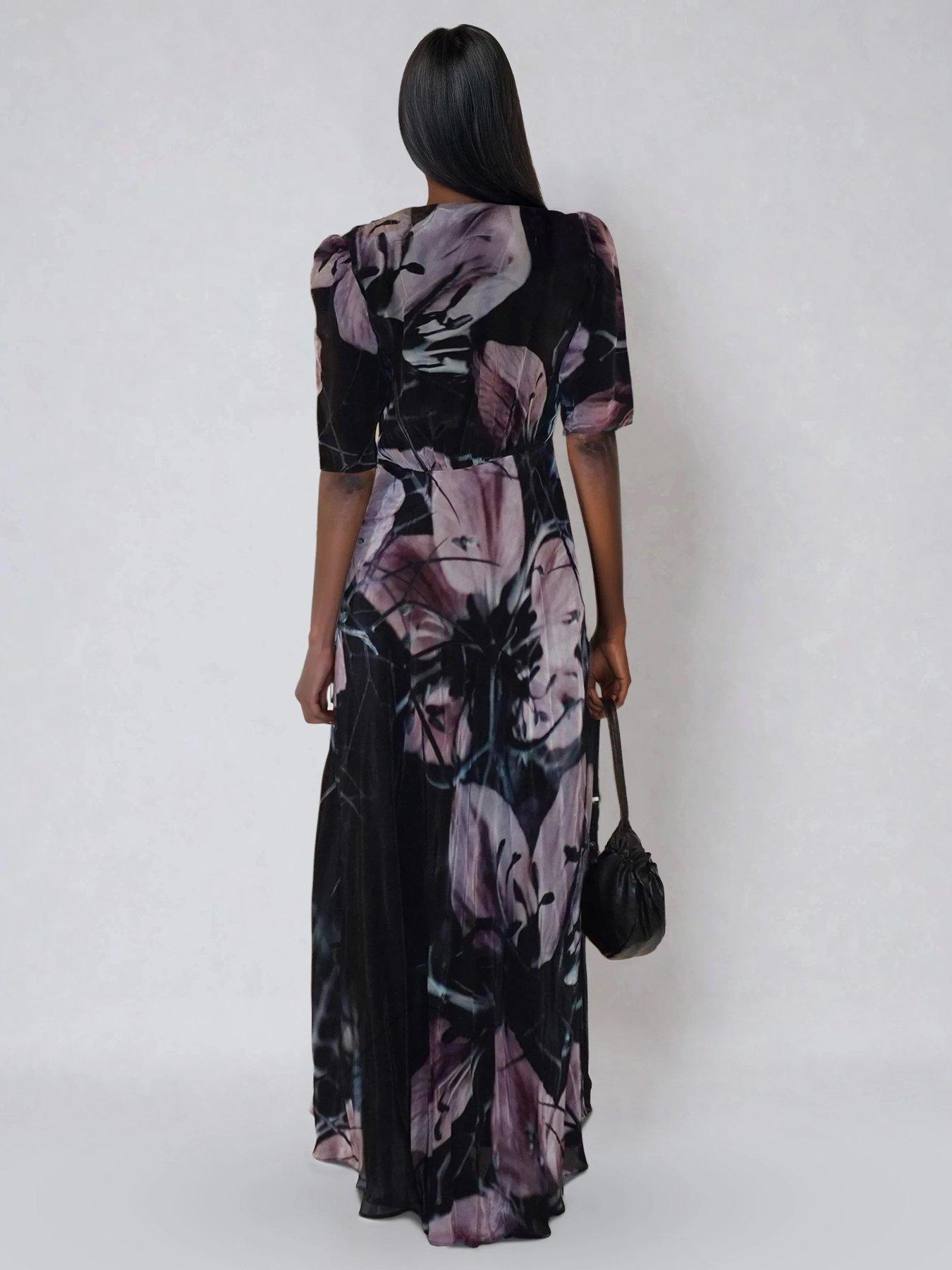 Religion Short Sleeve Florence Maxi Dress In Flattering Fit With Large Dark  Floral