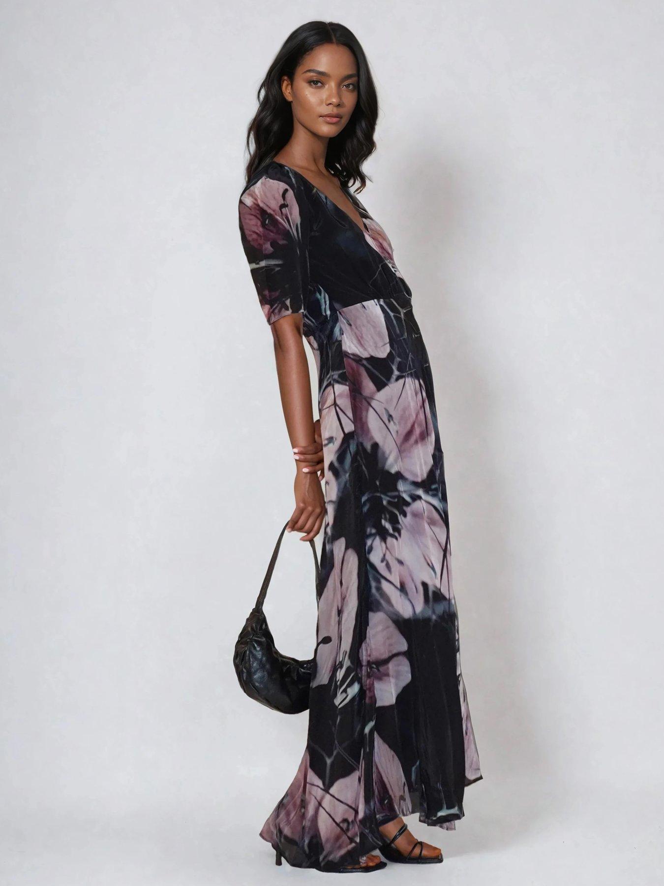 Religion Short Sleeve Florence Maxi Dress In Flattering Fit With Large Dark  Floral | Very