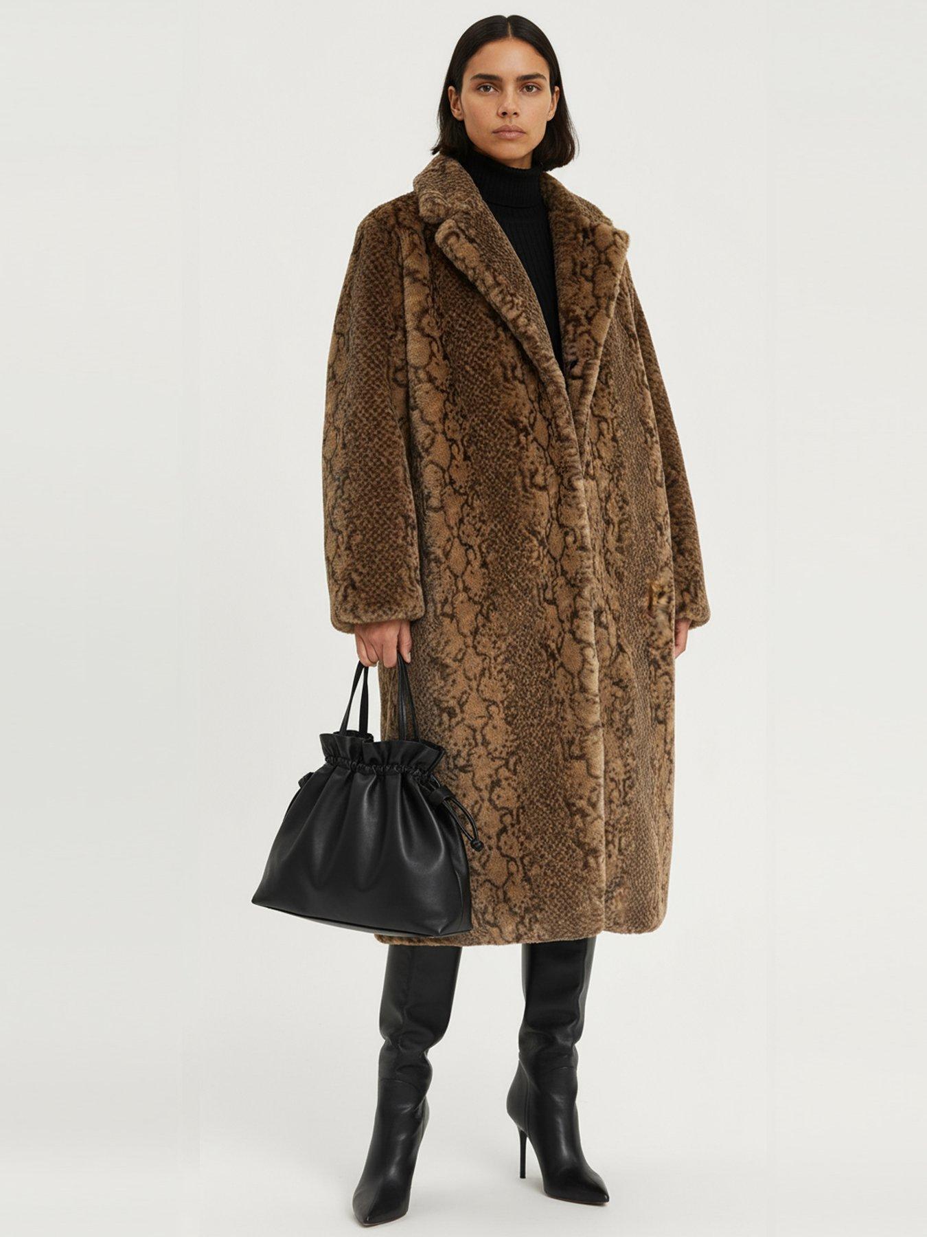 Religion Margot Python Faux Fur Long Line Coat