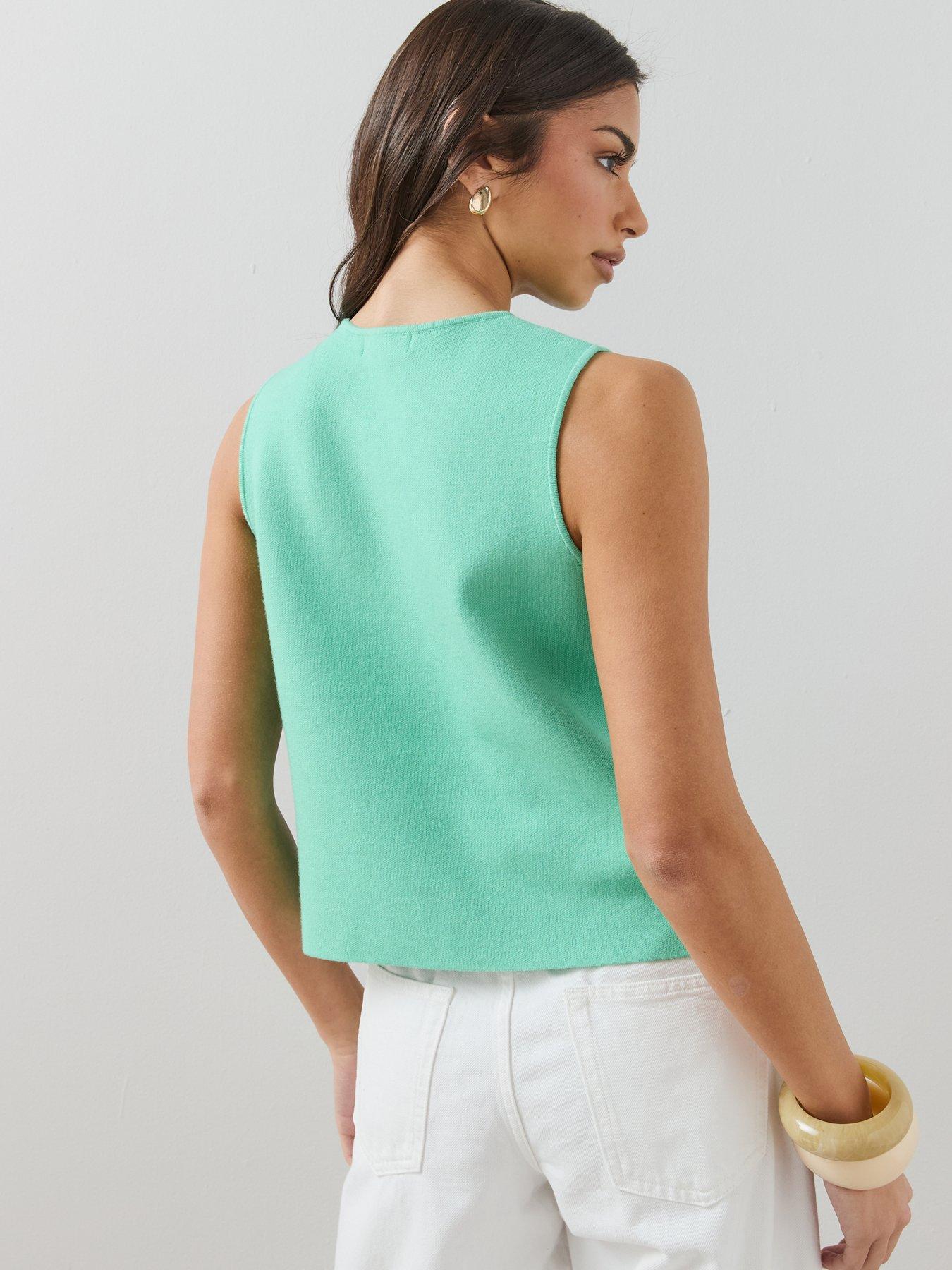 Image 2 of 7 of The Very Collection Crew Neck Flower Detail Knitted Tank - Blue