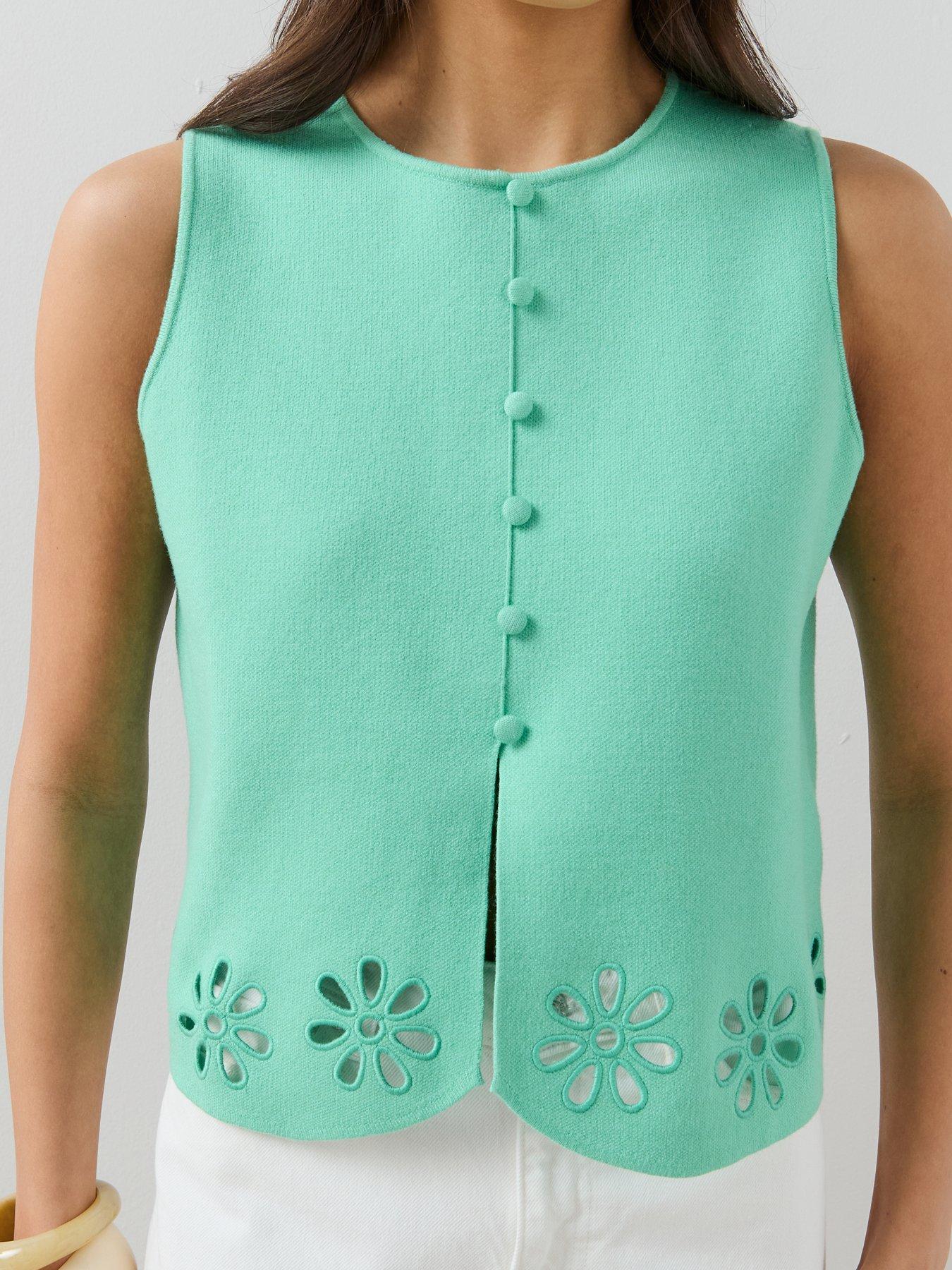 Image 5 of 7 of The Very Collection Crew Neck Flower Detail Knitted Tank - Blue