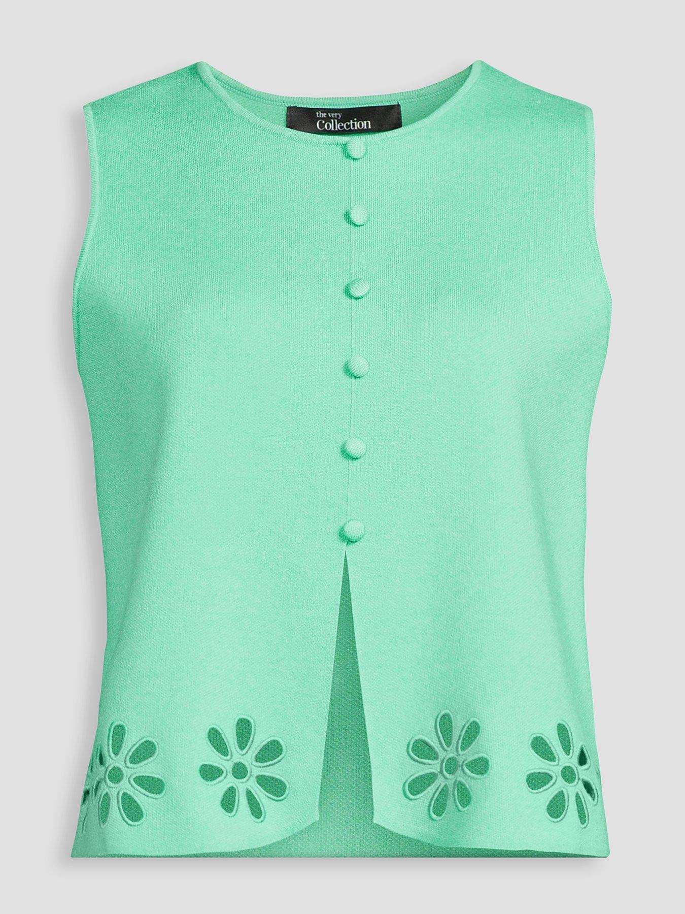 Image 7 of 7 of The Very Collection Crew Neck Flower Detail Knitted Tank - Blue