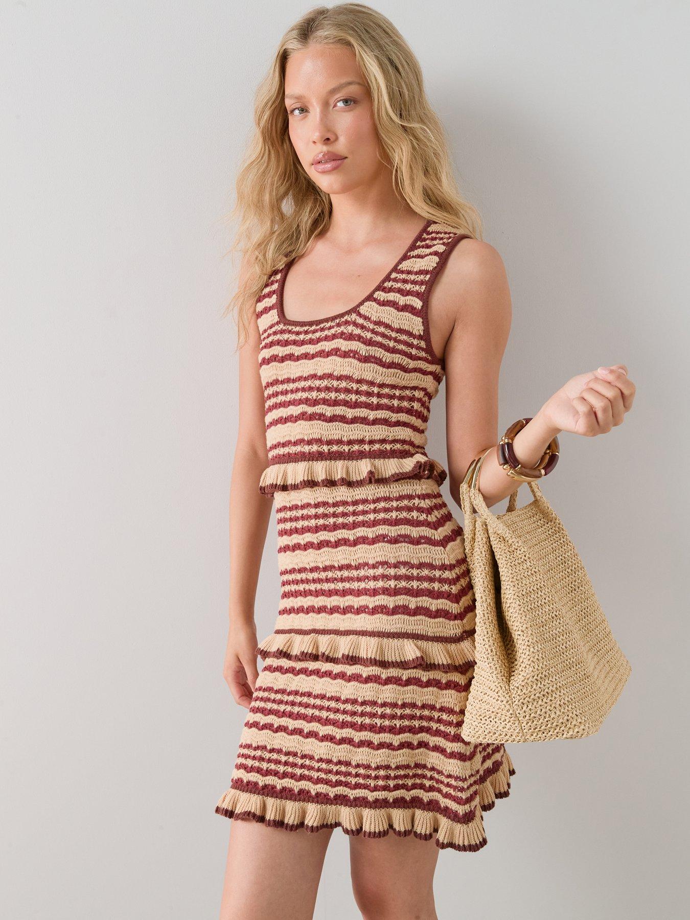 The Very Collection Scoop Neck Knitted Frill Mini Dress - Multi | Very
