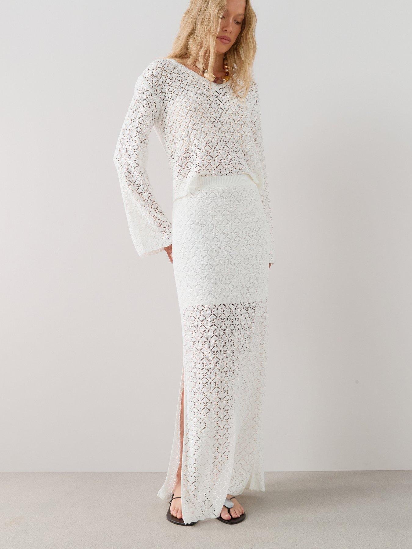 Image 1 of 7 of The Very Collection Pointelle Knit Maxi Skirt Coord - Cream