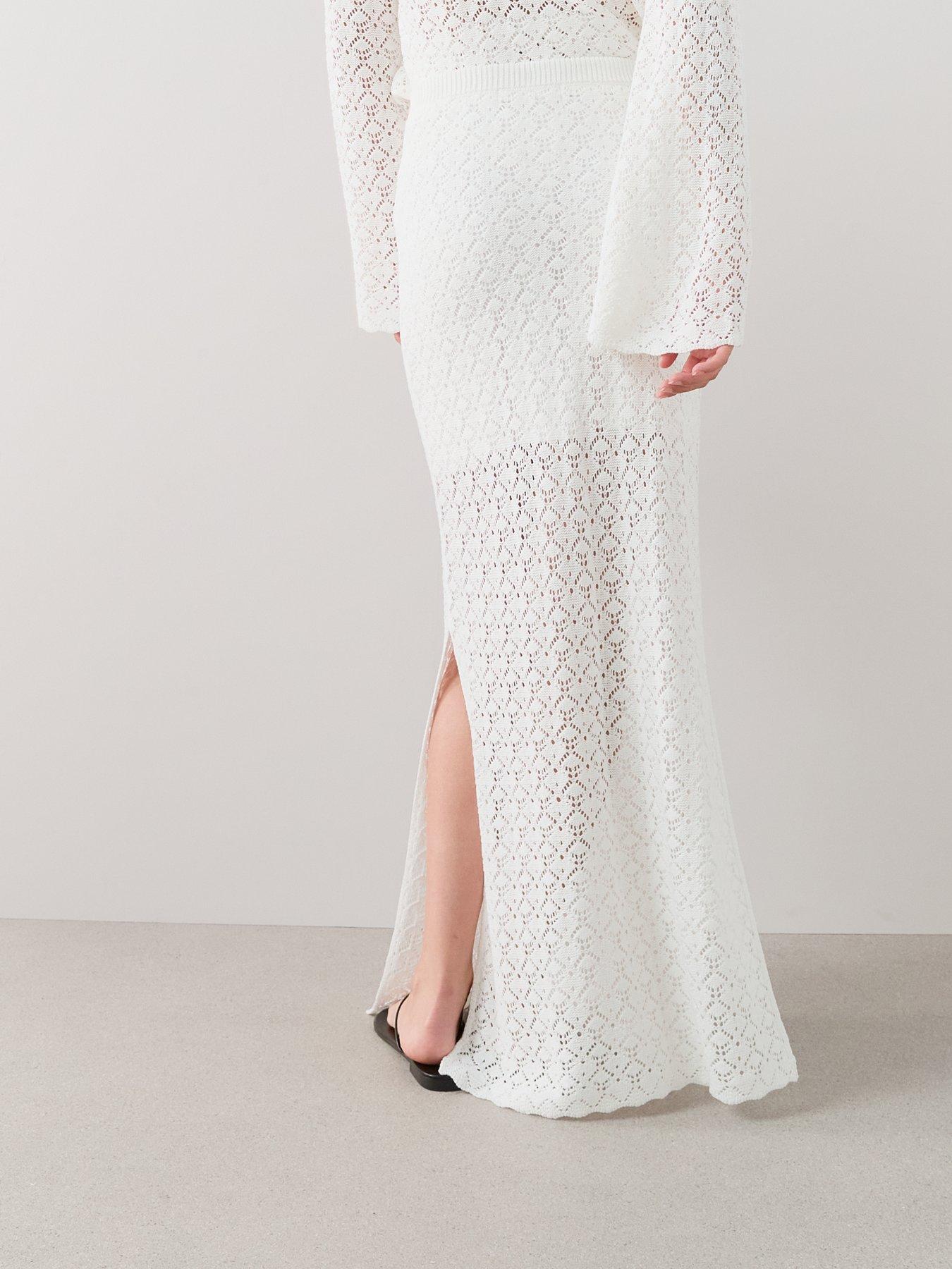 Image 2 of 7 of The Very Collection Pointelle Knit Maxi Skirt Coord - Cream