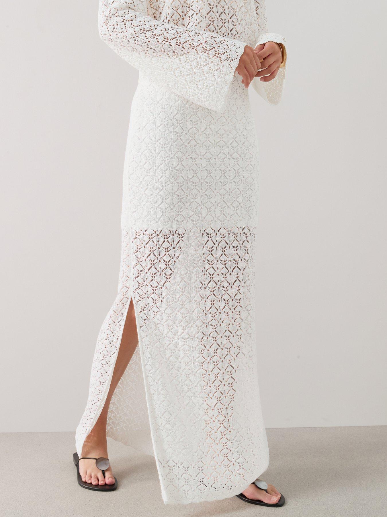 Image 3 of 7 of The Very Collection Pointelle Knit Maxi Skirt Coord - Cream