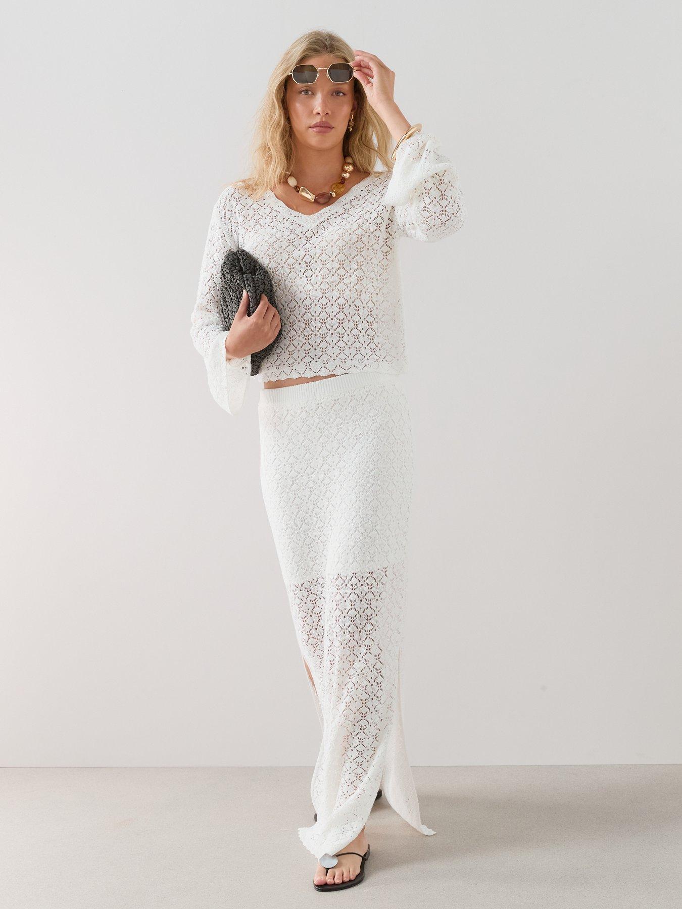 Image 4 of 7 of The Very Collection Pointelle Knit Maxi Skirt Coord - Cream