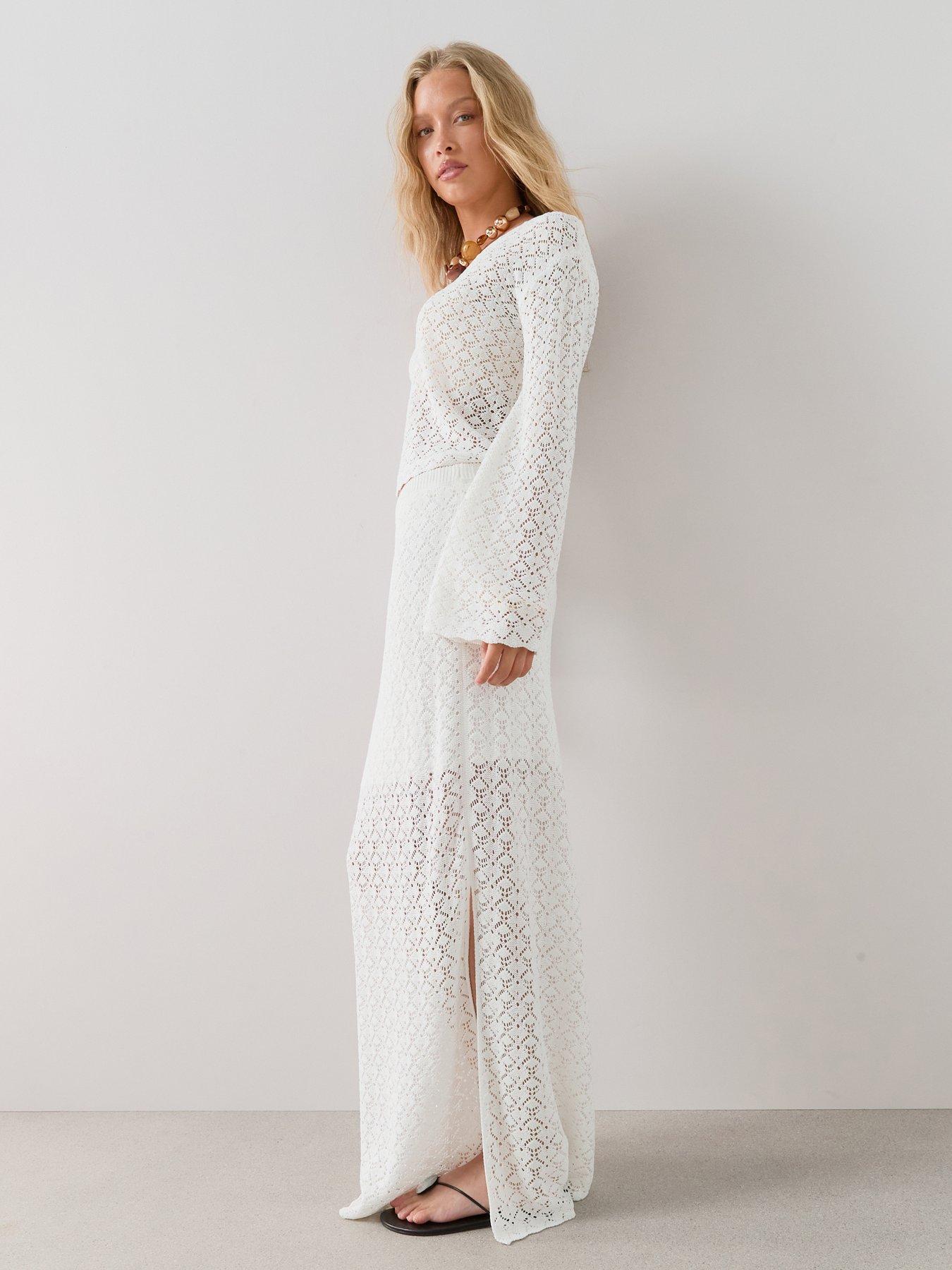 Image 5 of 7 of The Very Collection Pointelle Knit Maxi Skirt Coord - Cream
