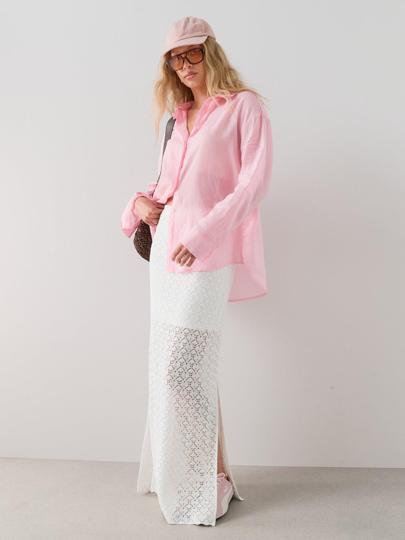 Image 6 of 7 of The Very Collection Pointelle Knit Maxi Skirt Coord - Cream