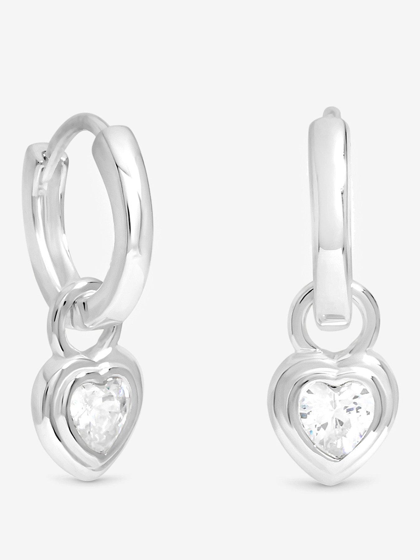 Jon Richard Simply Silver Sterling Silver 925 Polished and Cubic Zirconia Heart Bezel Hoop Earrings
