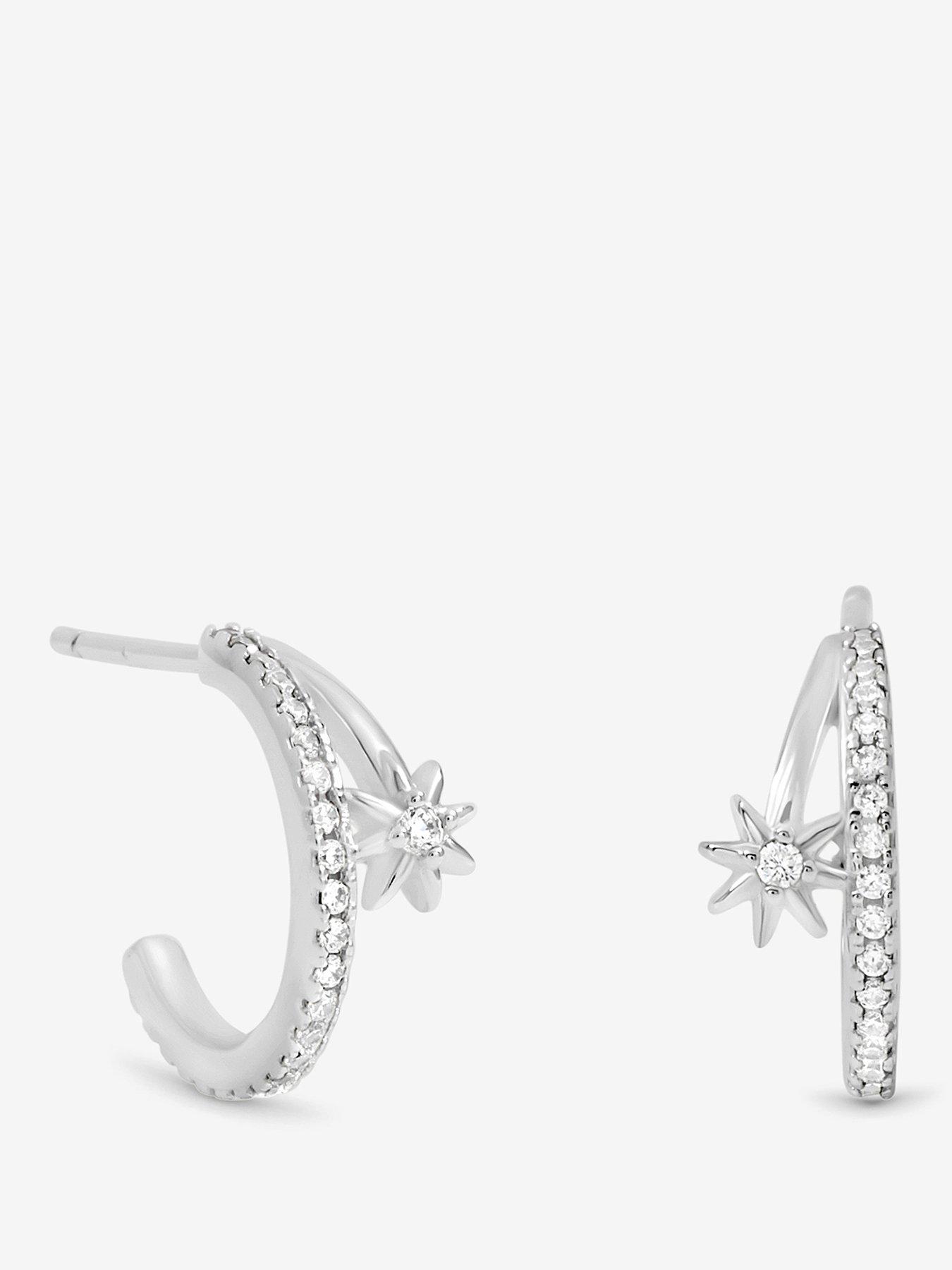 Jon Richard Simply Silver Sterling Silver 925 Cubic Zirconia Double Row Celestial Hoop Earrings