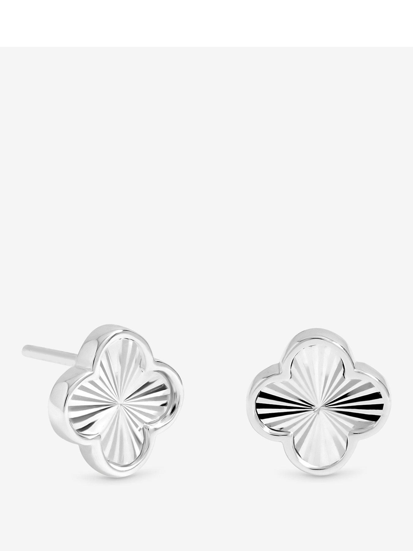 Jon Richard Simply Silver Sterling Silver 925 Polished Diamond Cut Clover Stud Earrings