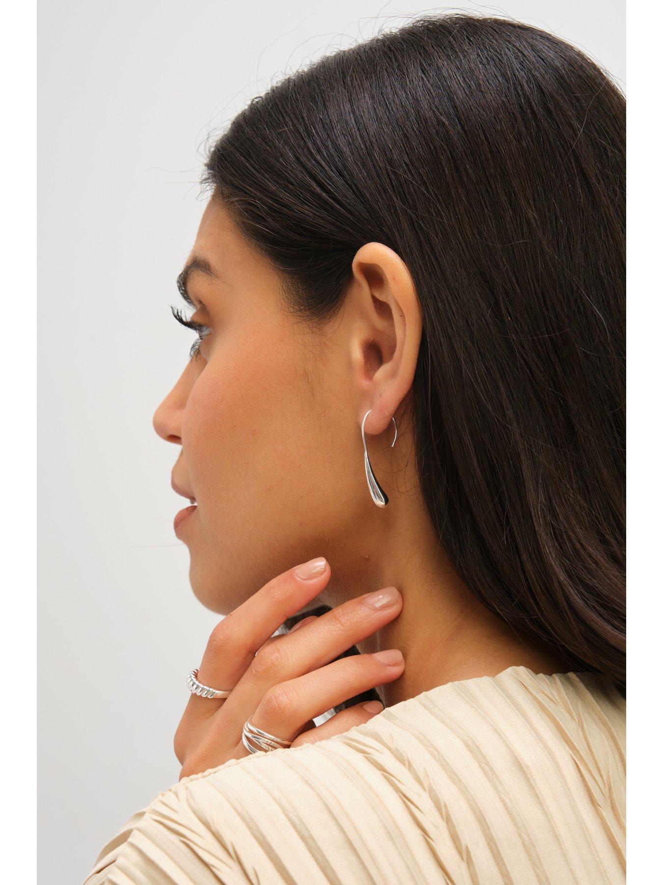 Image 3 of 3 of Jon Richard Simply Silver Sterling Silver 925 Polished Fluid Fishhook Drop Earrings