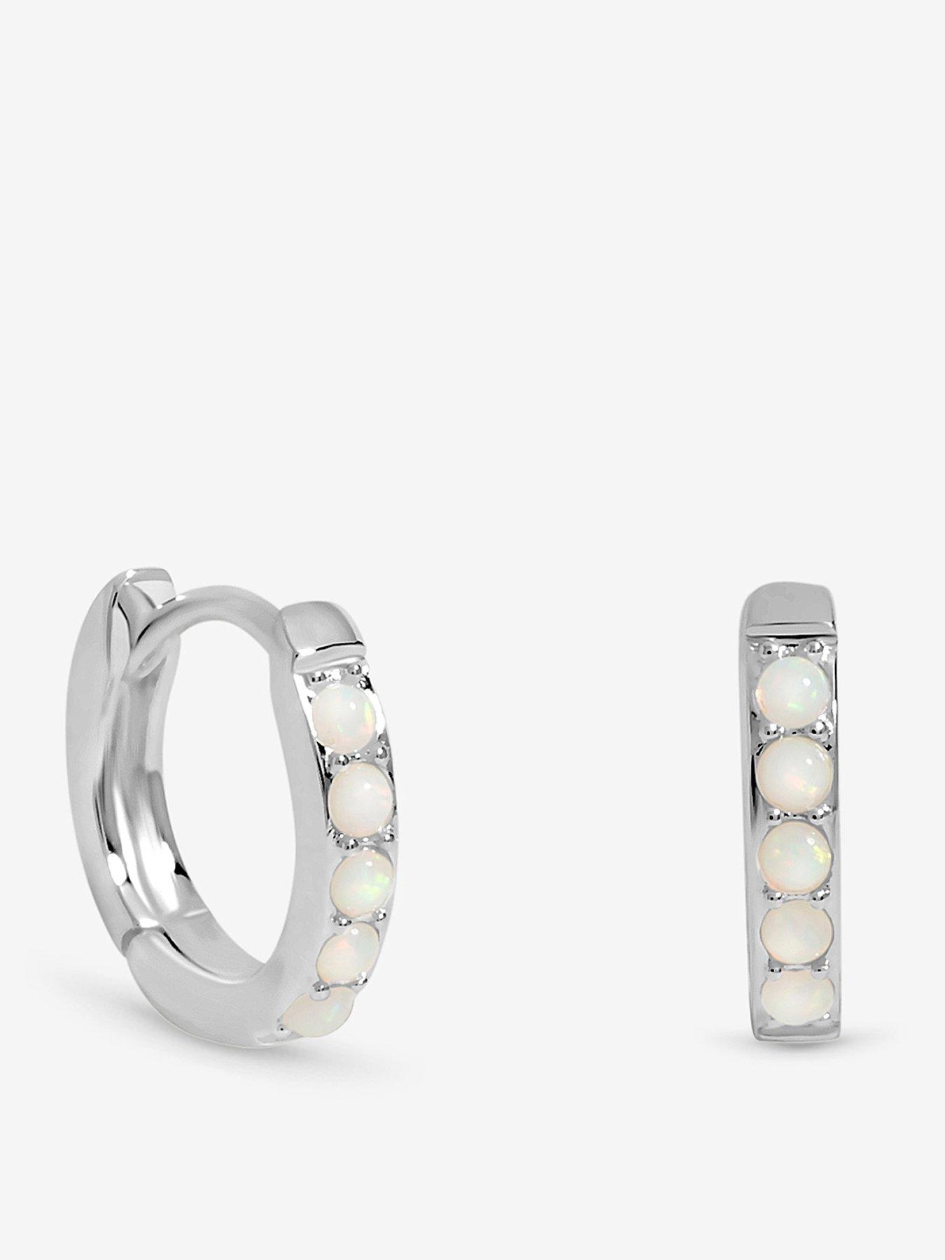 Jon Richard Simply Silver Sterling Silver 925 Cubic Zirconia Opal Hoop Earrings