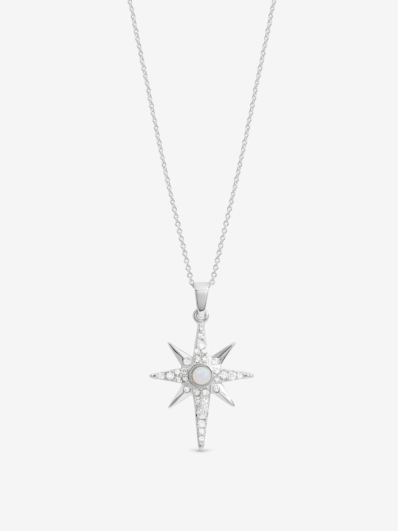 Jon Richard Simply Silver Sterling Silver 925 Cubic Zirconia and Opal Celestial Pendant