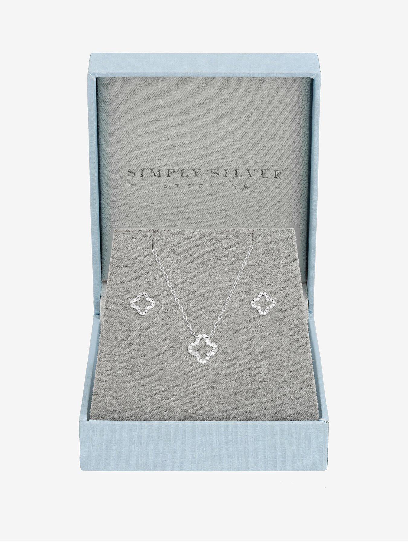 Jon Richard Simply Silver Sterling Silver 925 Cubic Zirconia Pave Open Clover Set - Gift Box