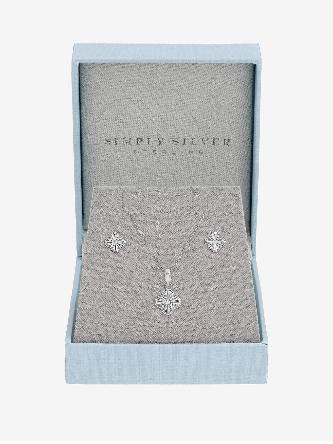 Jon Richard Simply Silver Sterling Silver 925 Polished Diamond Cut Clover Set - Gift Box
