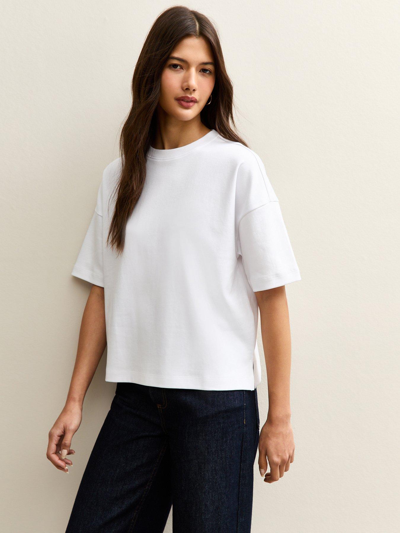 Image 1 of 5 of New Look Premium Heavyweight Cotton Side Split T-Shirt - White