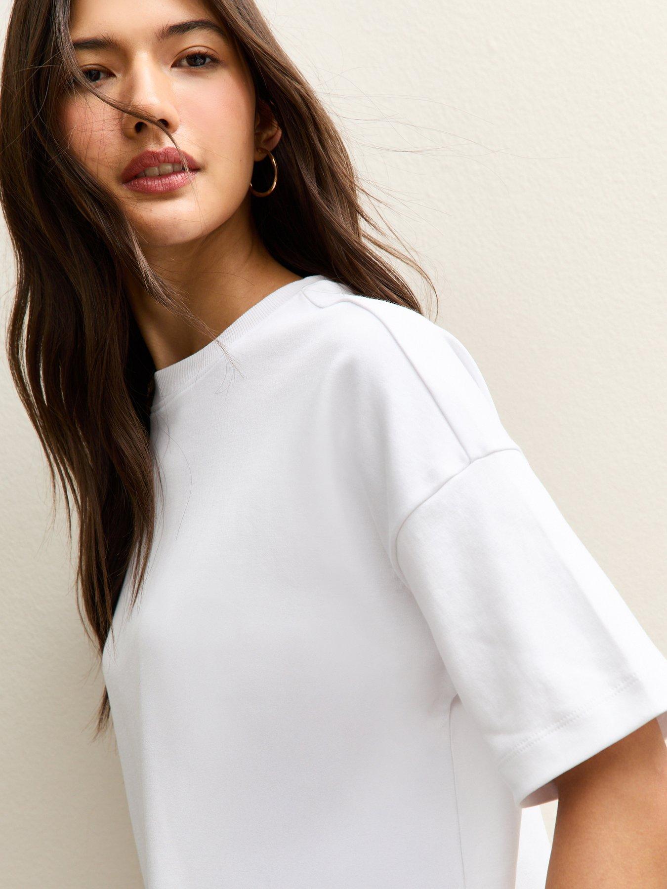 Image 4 of 5 of New Look Premium Heavyweight Cotton Side Split T-Shirt - White