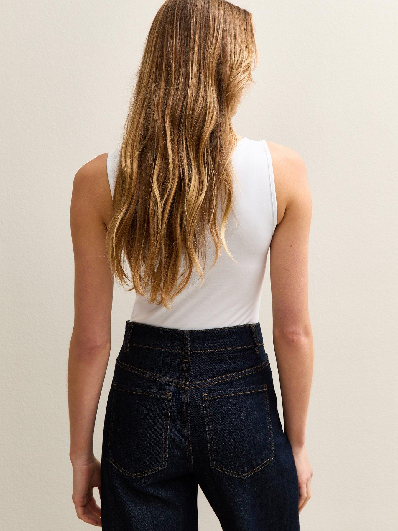 Image 2 of 5 of New Look Sleeveless Slash Neck Bodysuit - White
