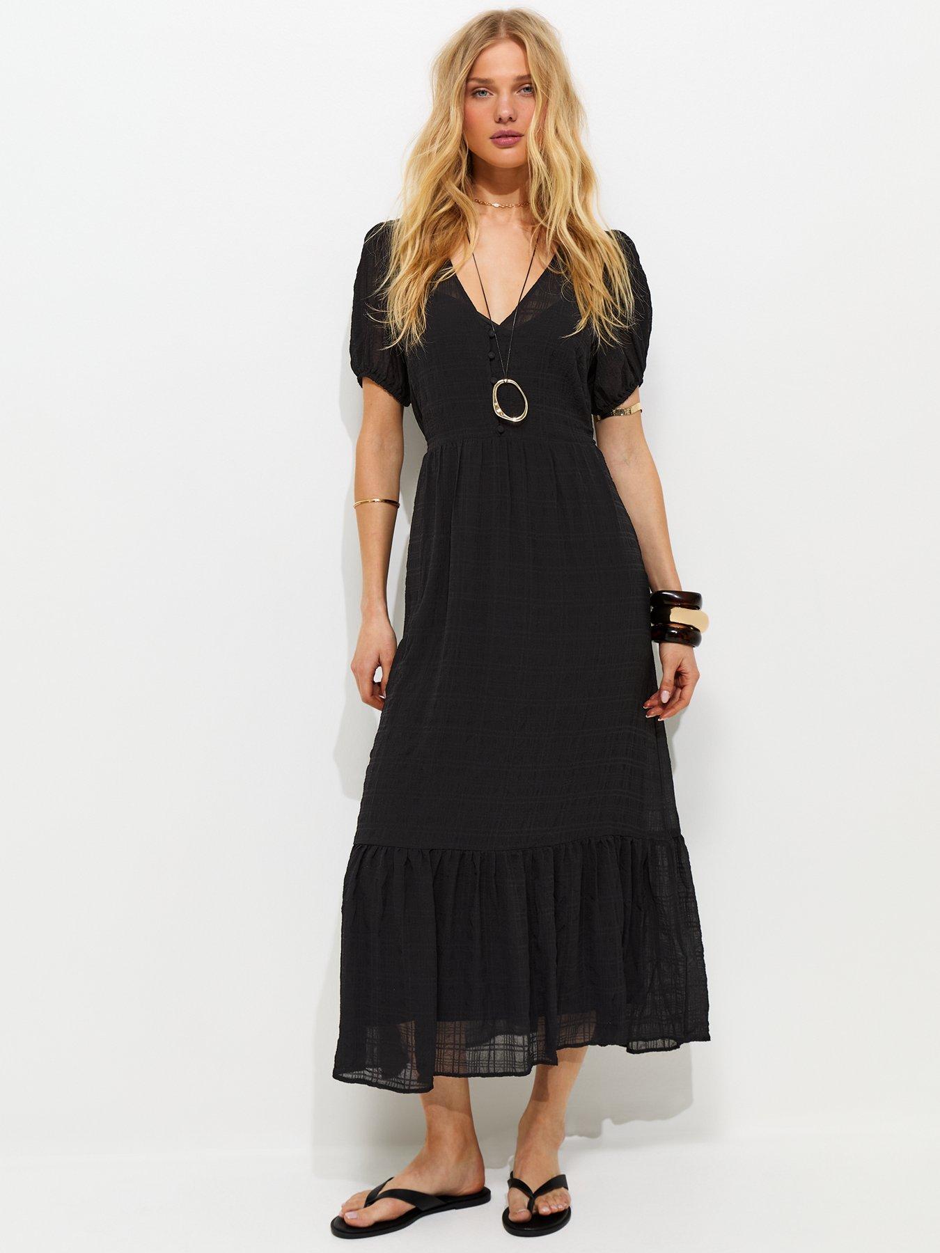 New Look Checked Button Midi Dress - Black