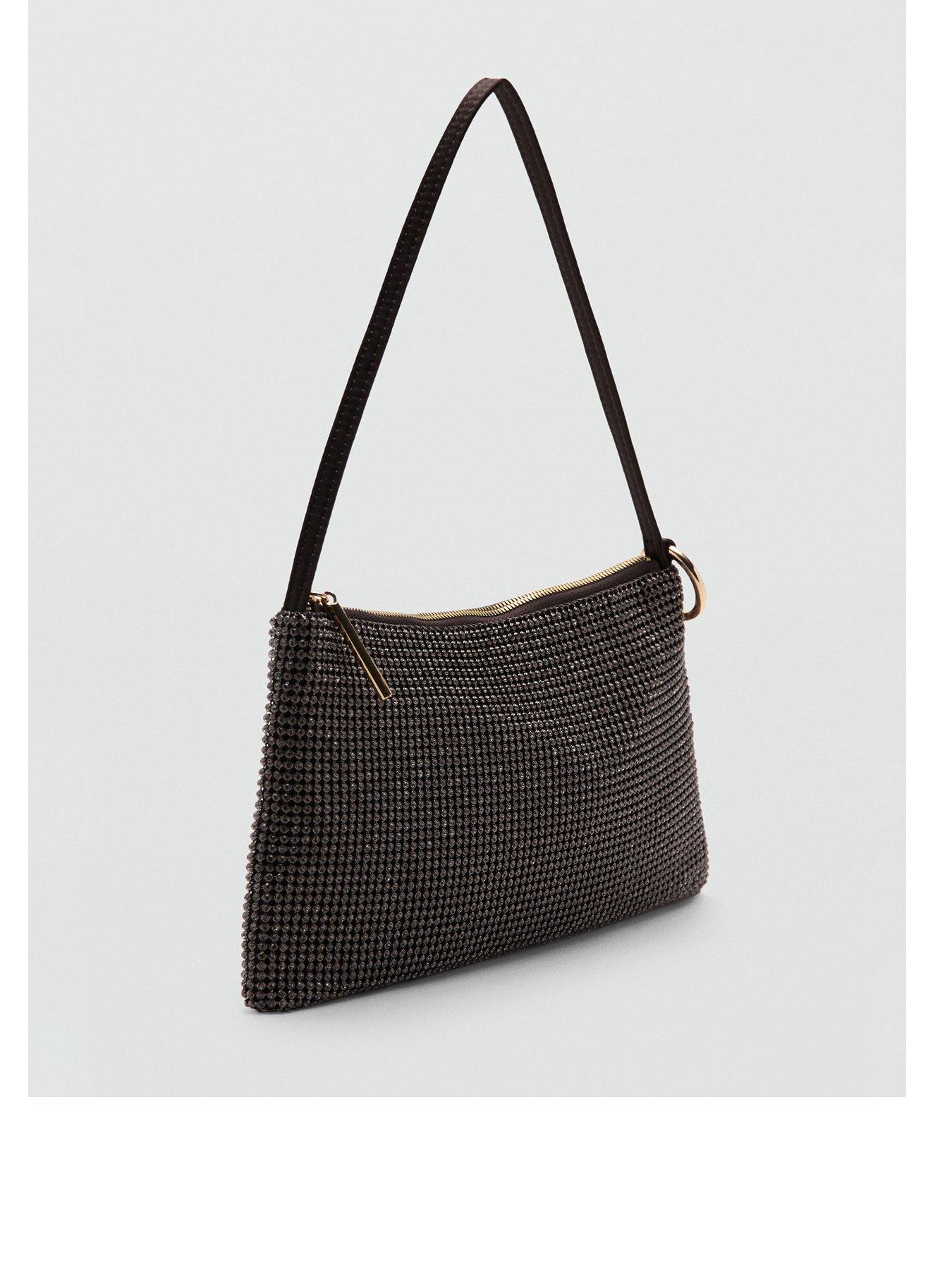 Mango Handbag With All Over Rhinestones - Brown