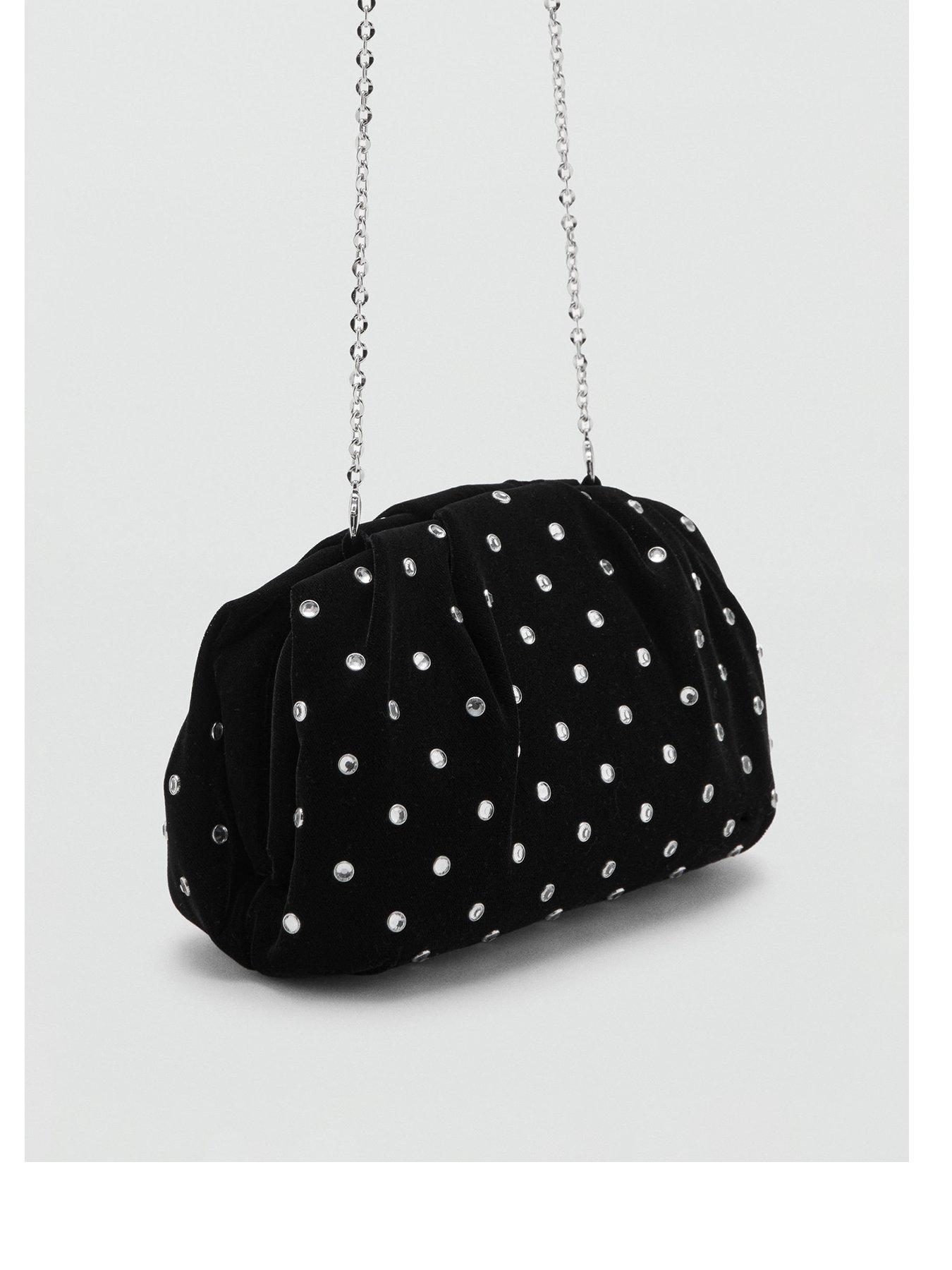 Mango Velvet Clutch With Rhinestones - Black