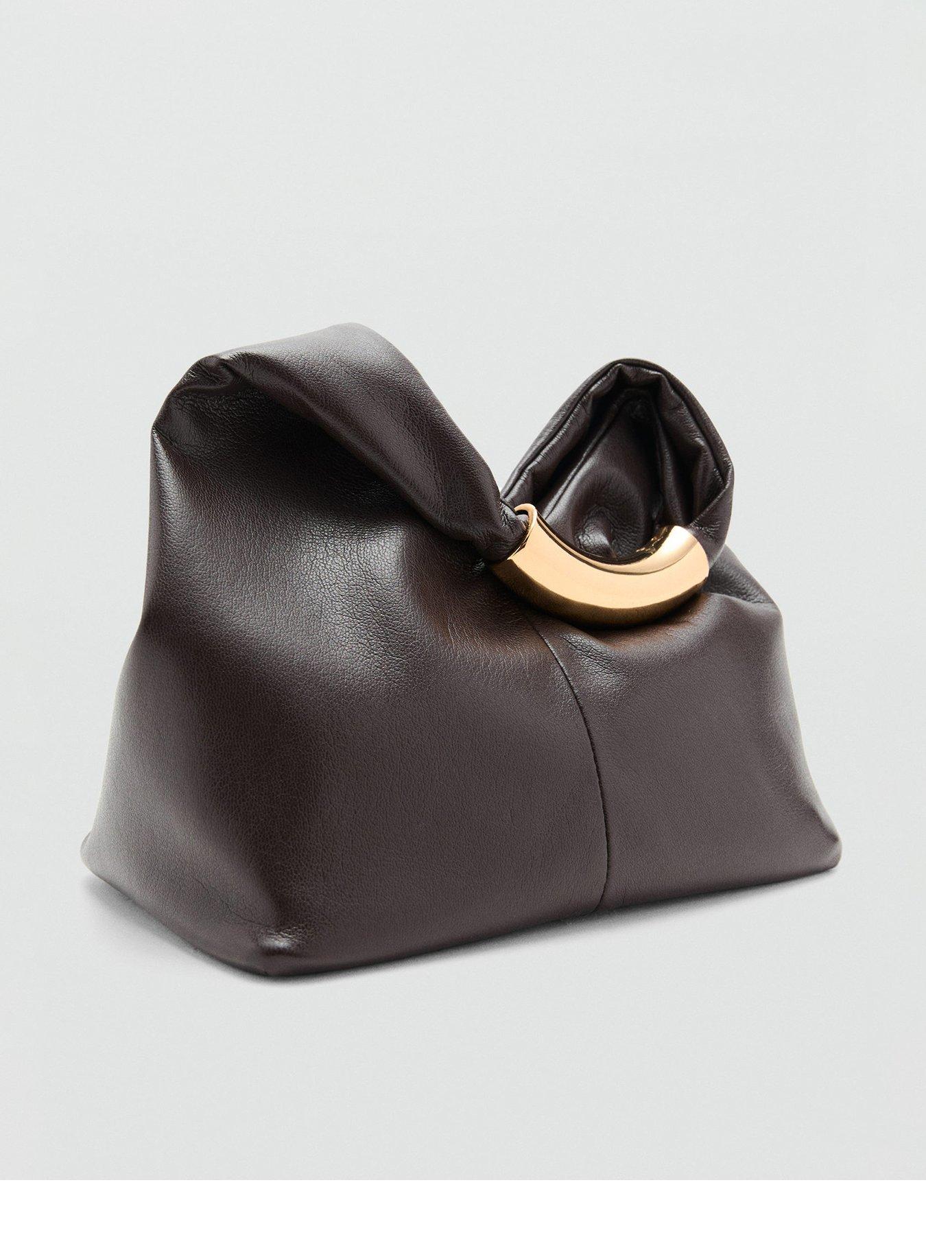 Image 1 of 4 of Mango Handbag With Metal Handle - Brown