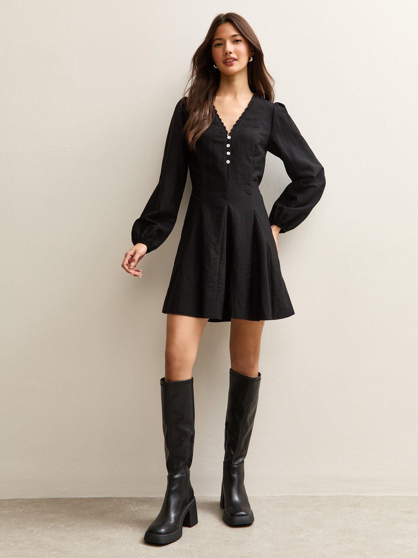 New Look Long Sleeve Godet Mini Dress - Black