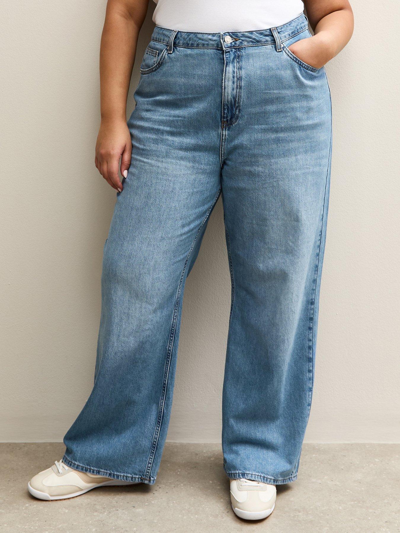 New Look Curves Bonnie Slouchy Wide Leg Jeans - Light Blue