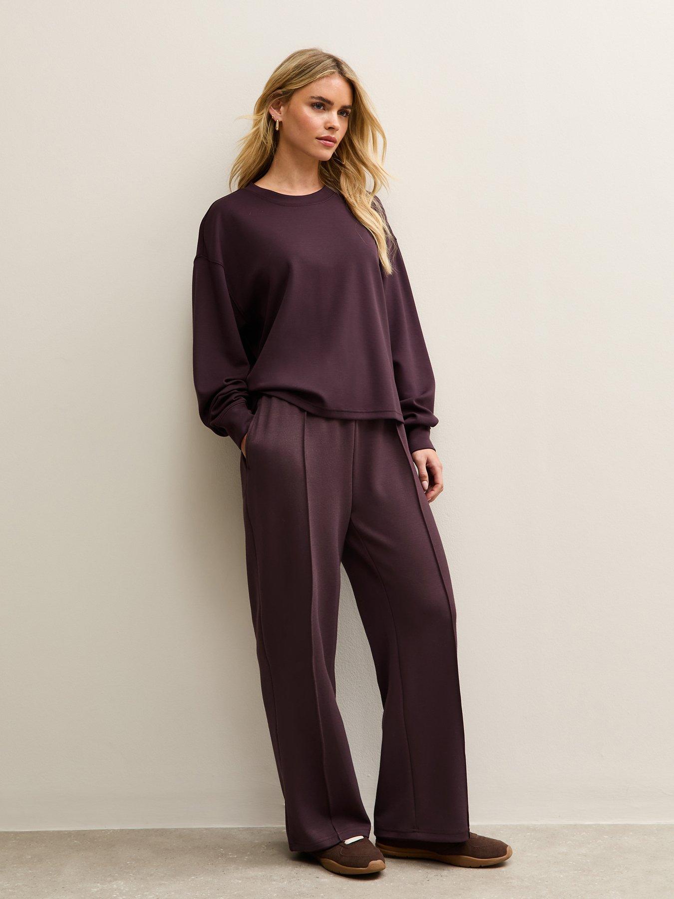 New Look Petite Premium Elasticated Waist Wide Leg Joggers - Burgundy