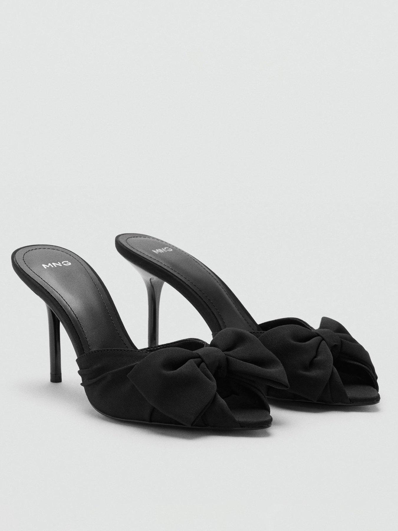 Image 1 of 4 of Mango Bow Detail Heeled Sandals - Black