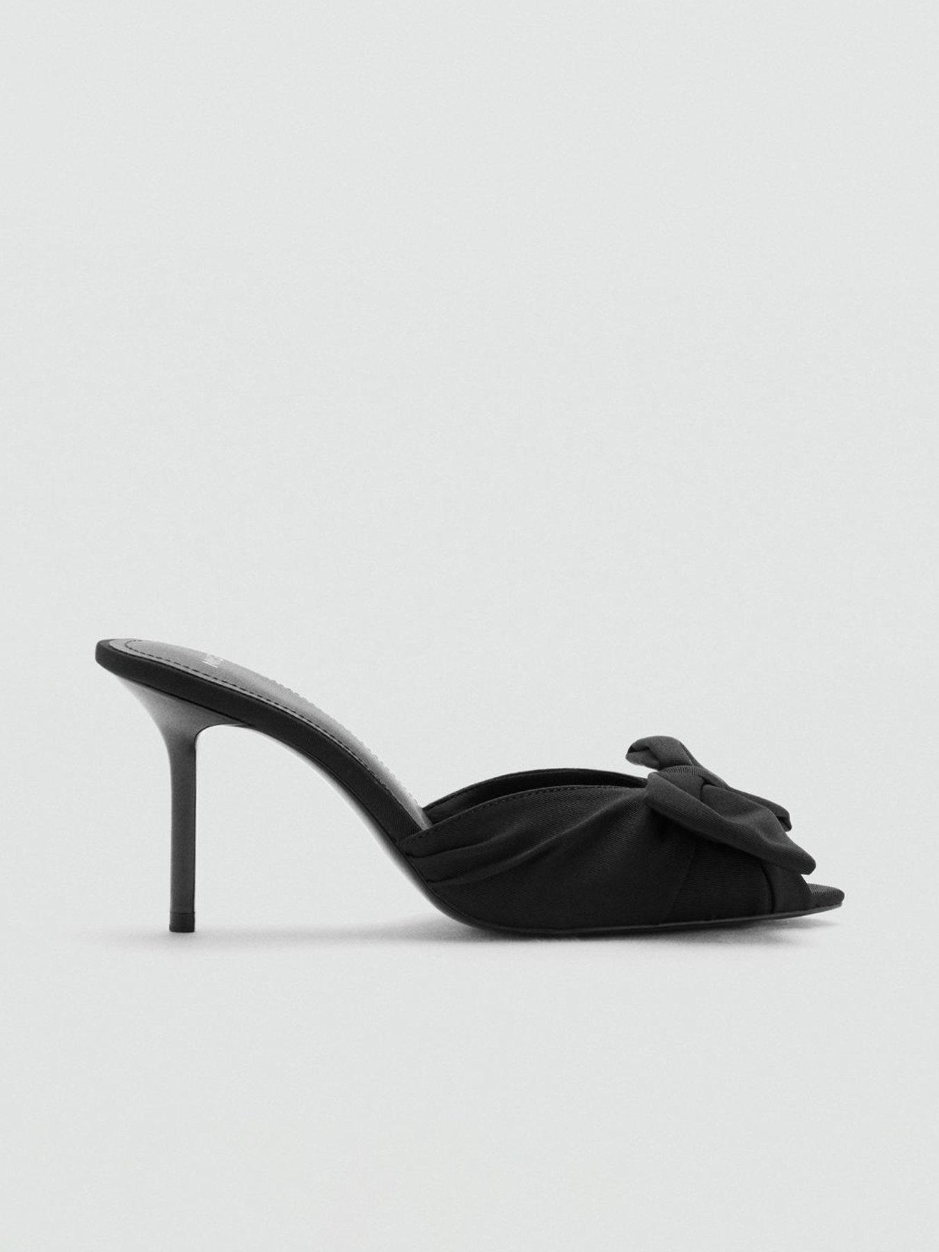 Image 4 of 4 of Mango Bow Detail Heeled Sandals - Black