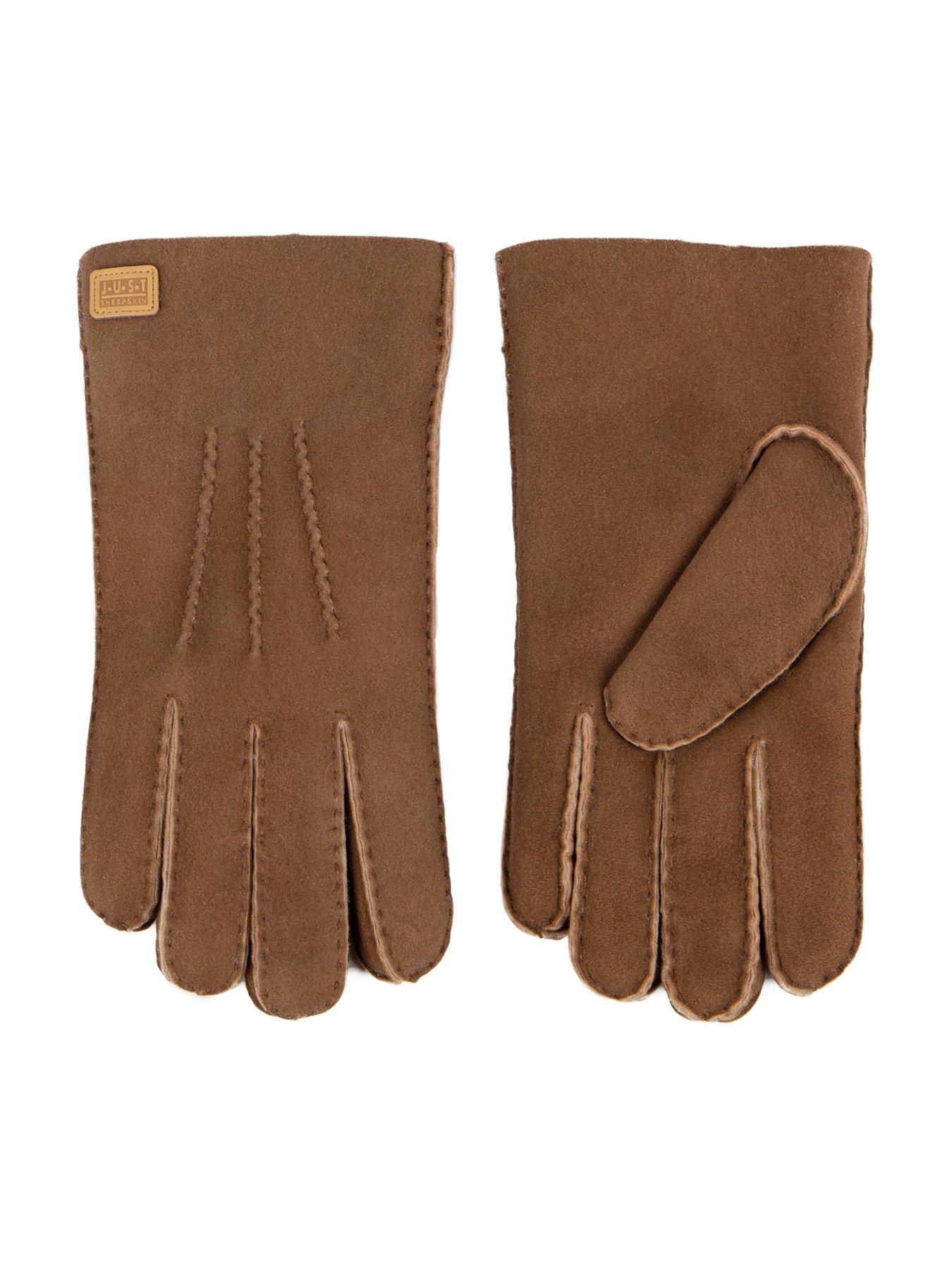 TOTES Mens Rowan Sheepskin Knitted Gloves - Brown