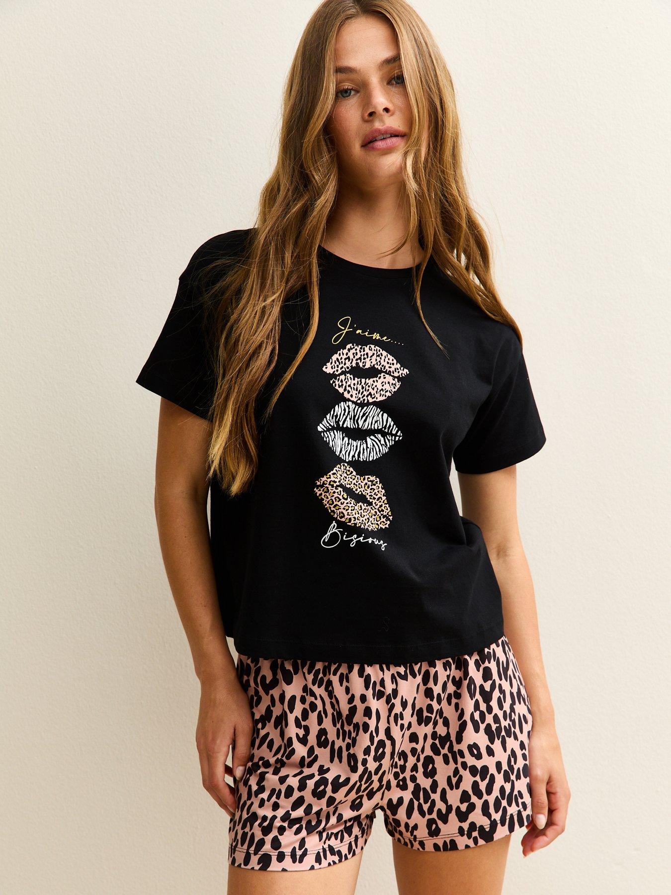 New Look Leopard Print Short Sleeve Top And Shorts Pyjama Set