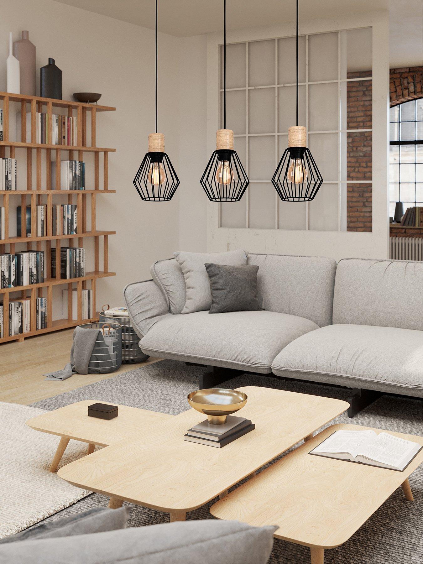 Eglo Palmorla Black Wire Steel  &  Wood 3 Light Pendant