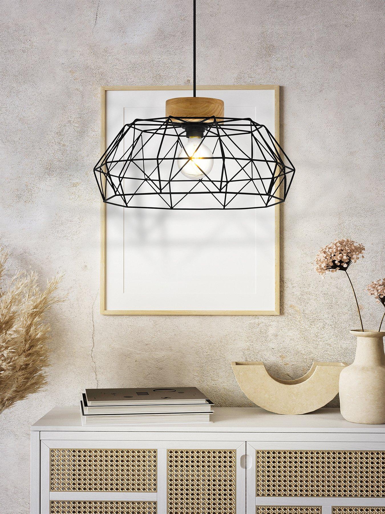 Eglo Eglo Padstow Geometric Black Wire Steel  &  Wood Pendant