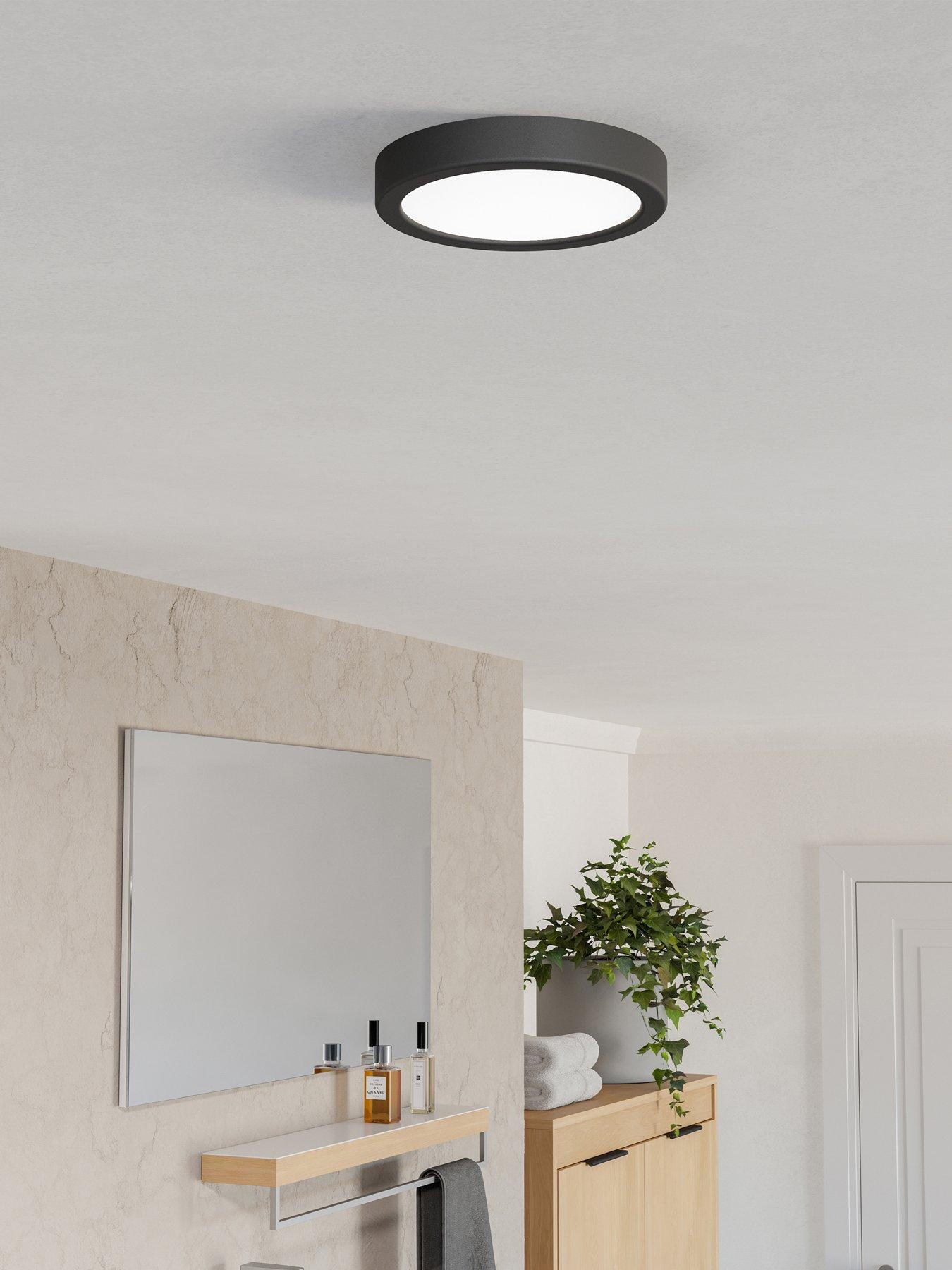 Eglo Fueva 6 Ip44 Led Cct Plastic Ceiling Light, (d) 16.6cm Black