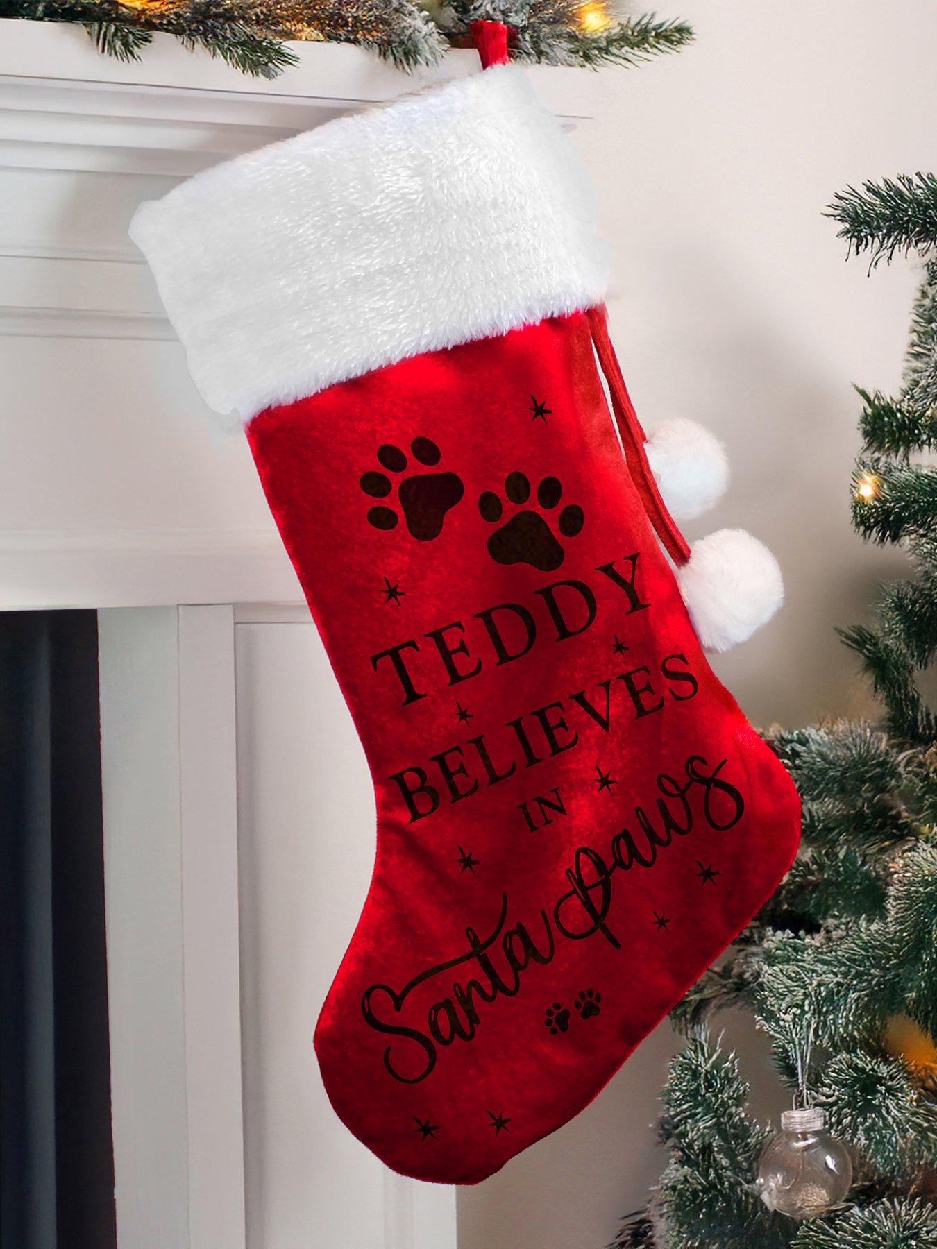 The Personalised Memento Company Personalised Santa Paws Christmas Red Stocking